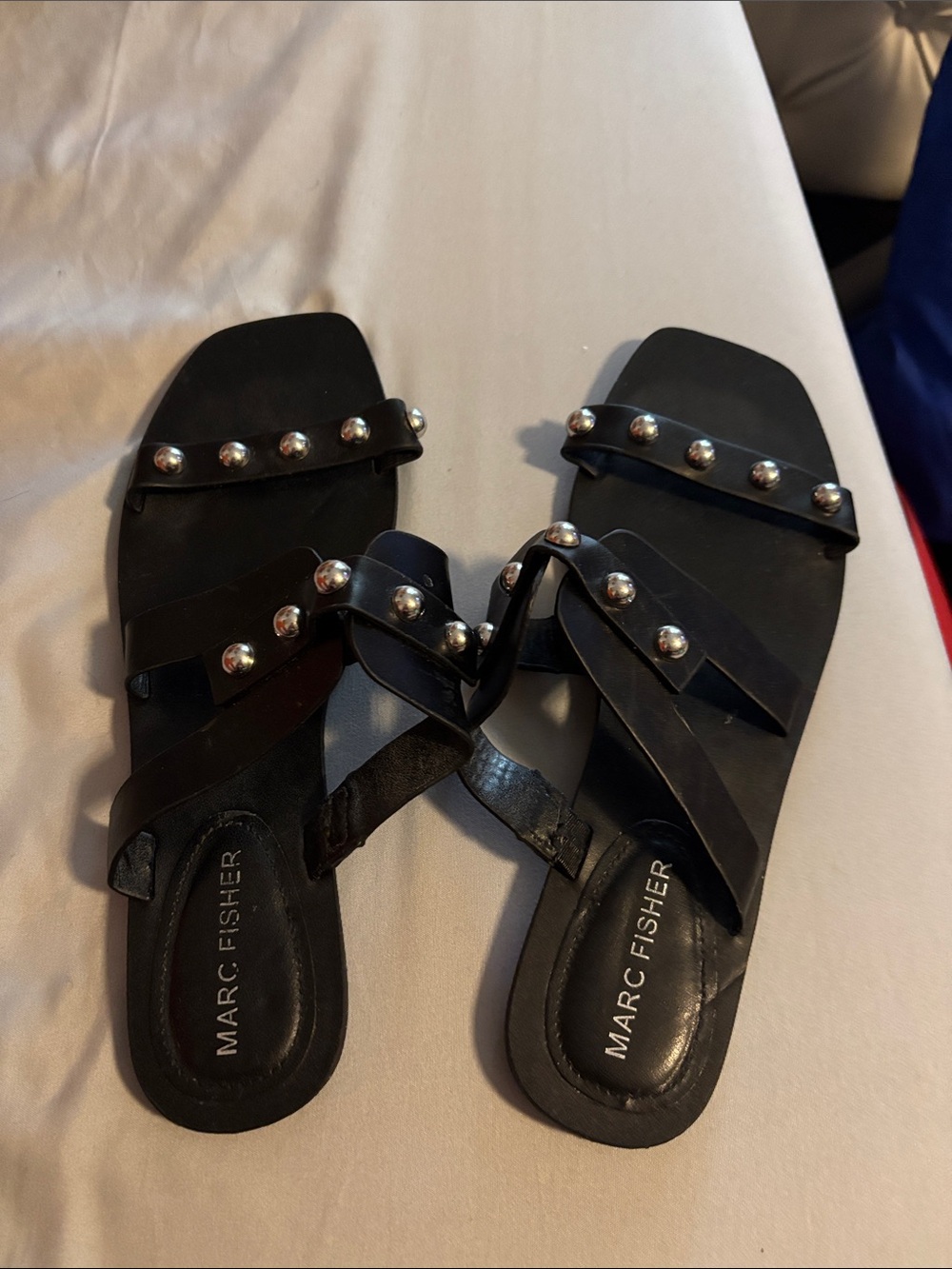 Marc Fisher Black Leather Studded Slide Sandals